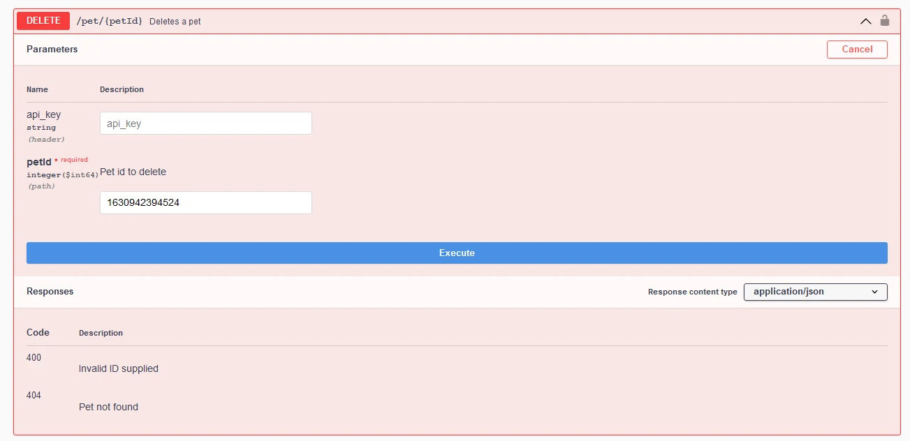 Método DELETE en Swagger UI