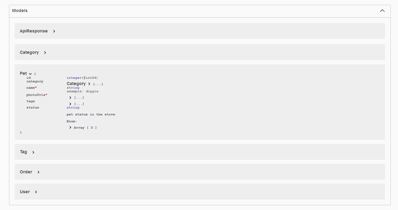 Modelos (schemas) en Swagger UI