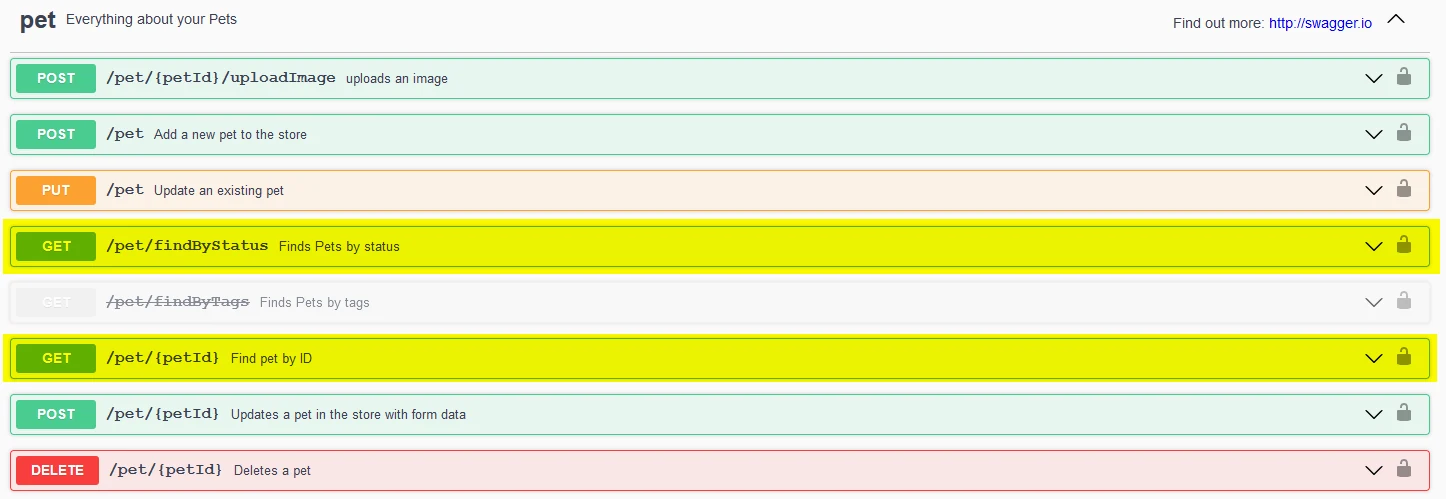Métodos GET findByStatus y por petId