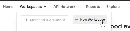 Menú Workspaces de Postman con la opción New Workspace
