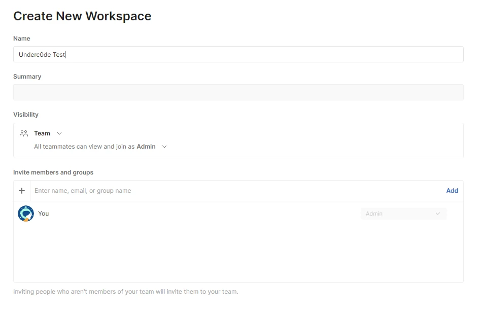 Formulario de creación de un workspace en Postman